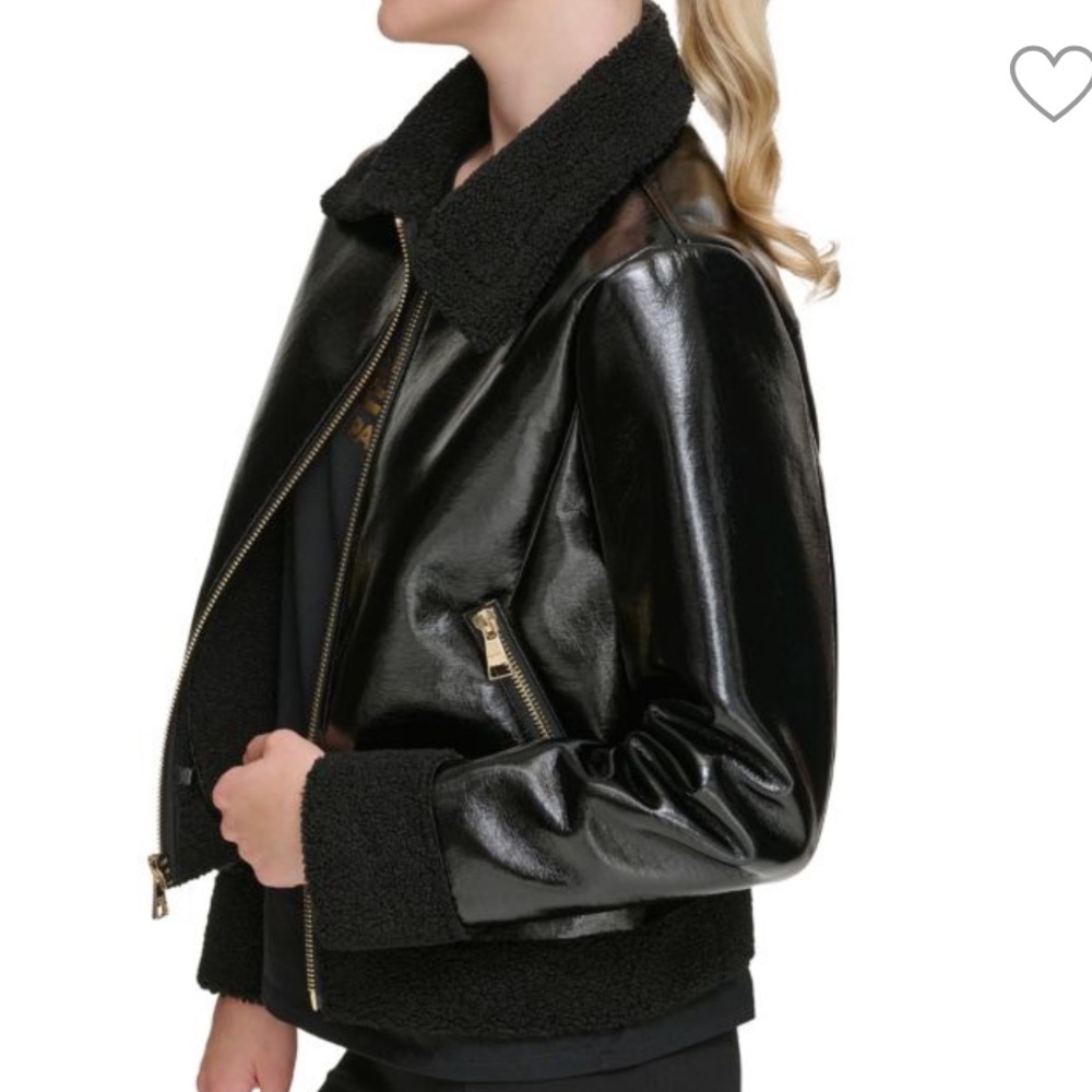 KARL LAGERFELD PARIS Black
Faux Shearling Bomber Coat Jacket Size S